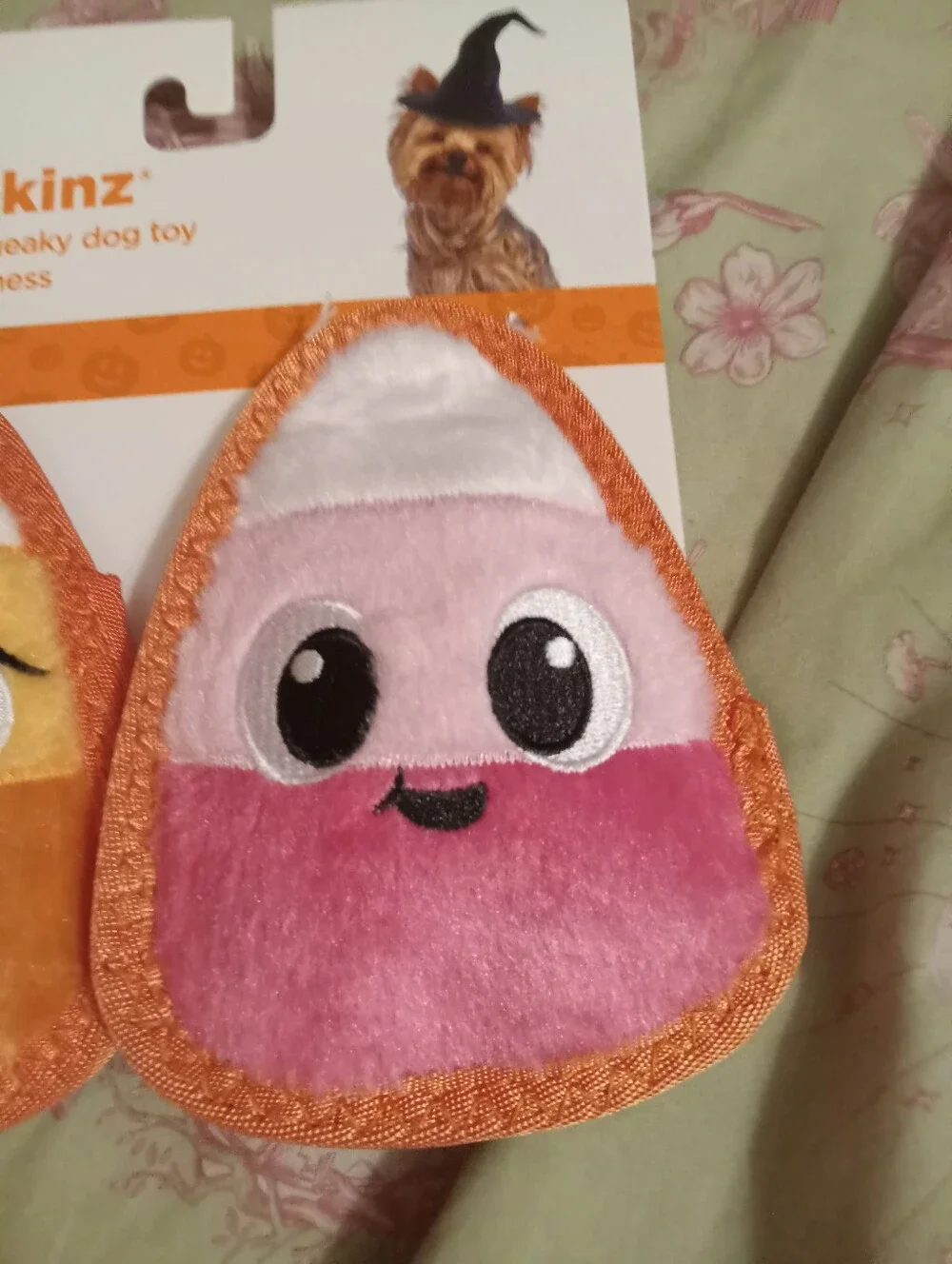 NWOT Halloween Pink Orange Candy Corn Squeaky Dog Toy